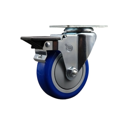 Service Caster 4'' Blue Poly Wheel Swivel Top Plate Caster Posi Brake SCC-20S414-PPUB-BLUE-PLB